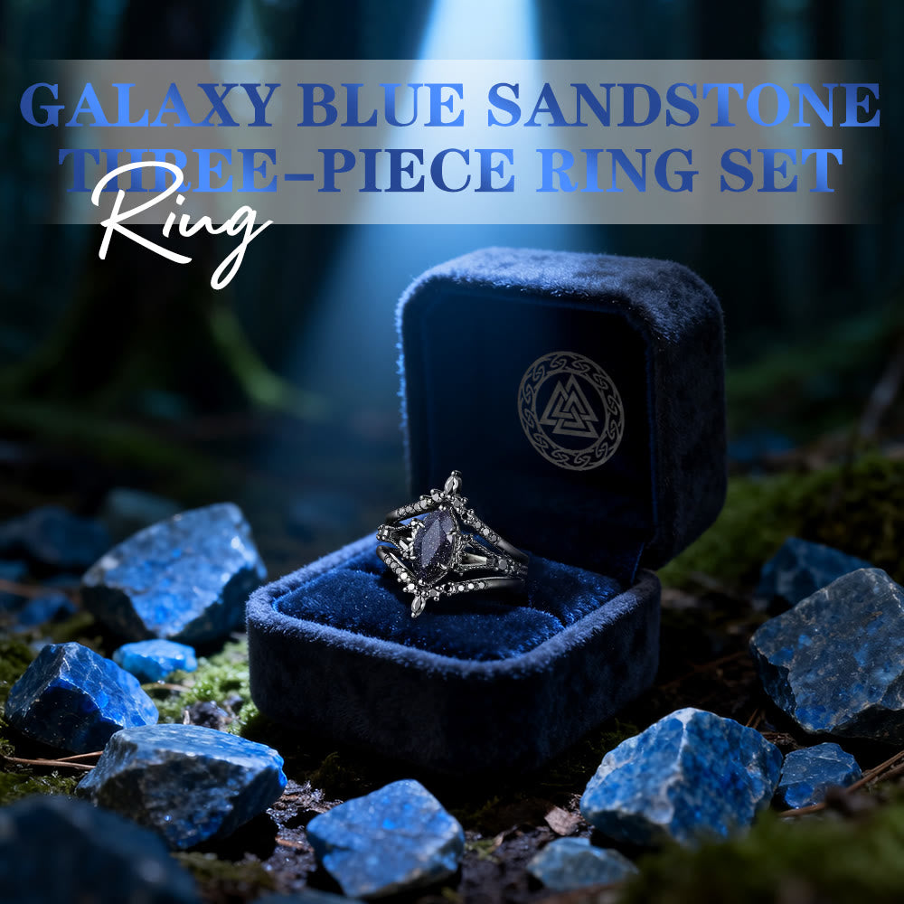 Galaxy Blue Sandstone Three-piece Ring Set