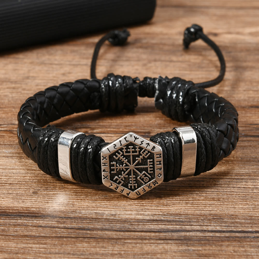 Viking Rune Adorned Twisted Leather Bracelet