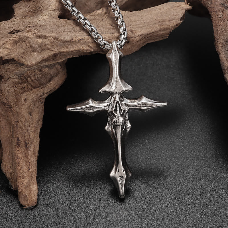 Spiked Skull Cross Necklace