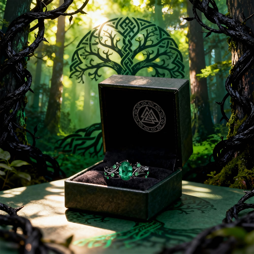 Yggdrasil Emerald Black Vines Ring Set