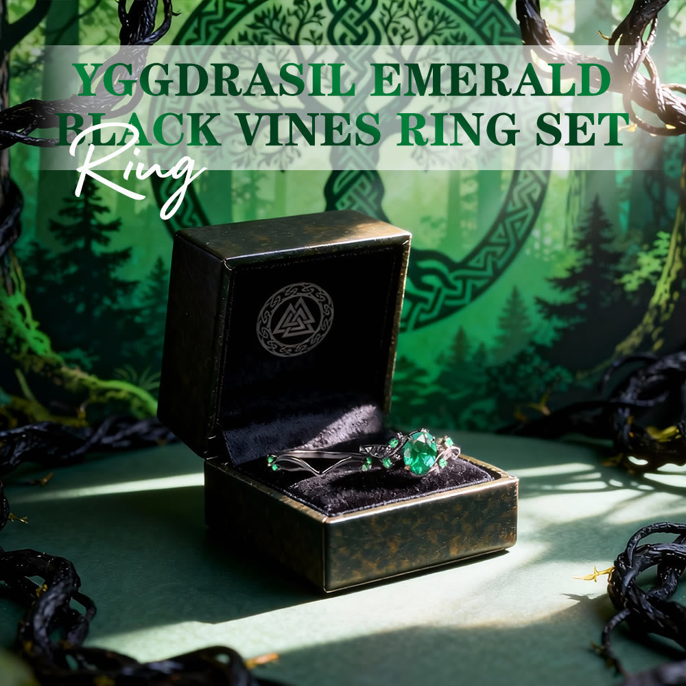 Yggdrasil Emerald Black Vines Ring Set