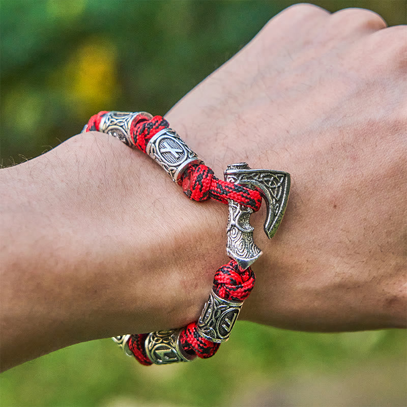 Viking Axe Rune Intertwine Braided Bracelet