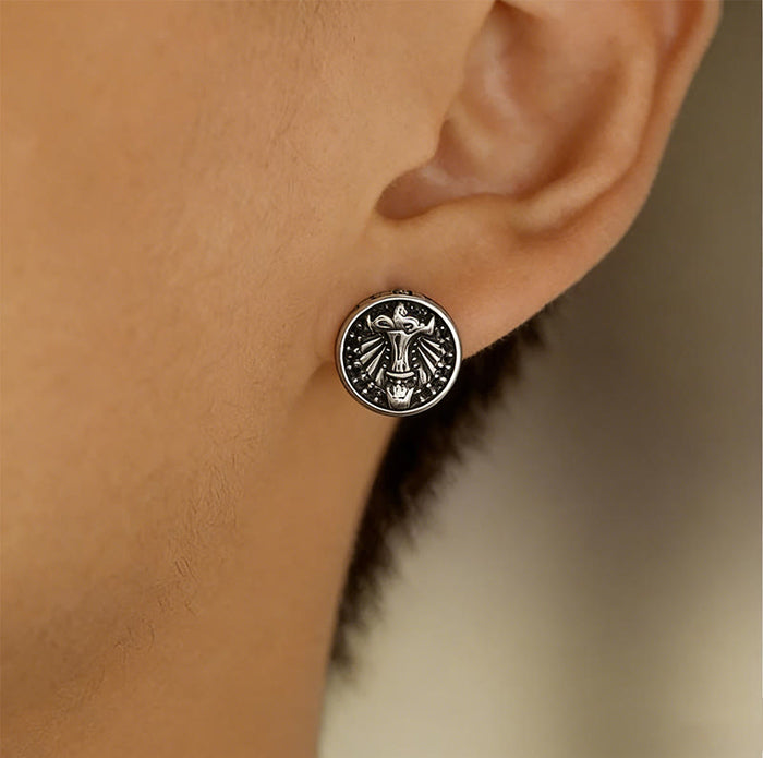 Viking Mjolnir Rune Antiqued Stud Earrings