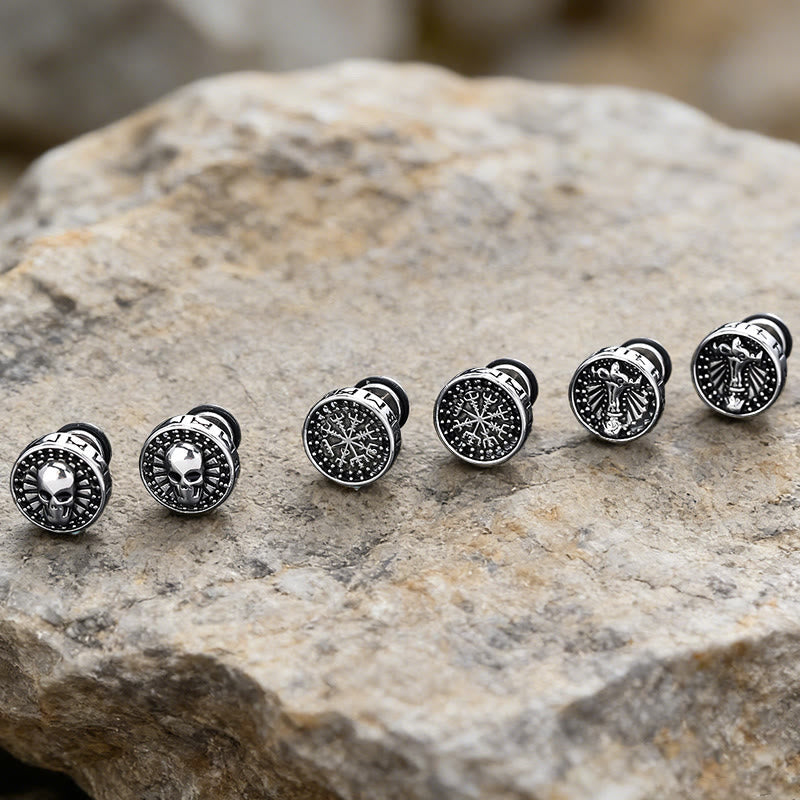 Viking Mjolnir Rune Antiqued Stud Earrings