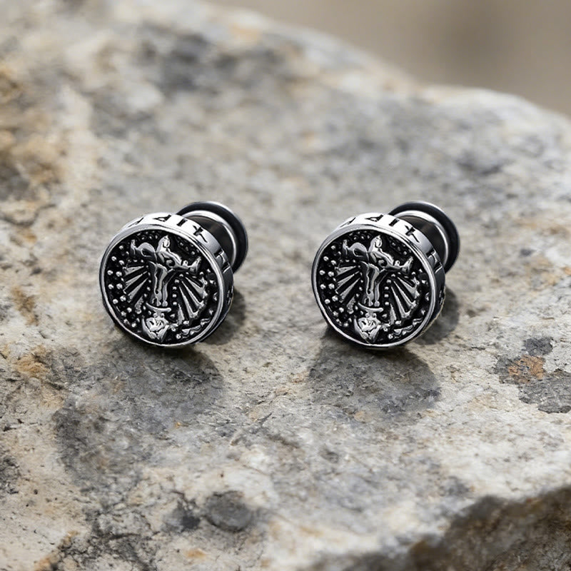 Viking Mjolnir Rune Antiqued Stud Earrings