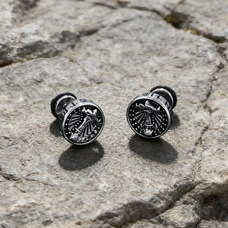 Viking Mjolnir Rune Antiqued Stud Earrings