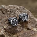 Viking Mjolnir Rune Antiqued Stud Earrings