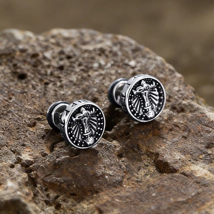 Viking Mjolnir Rune Antiqued Stud Earrings