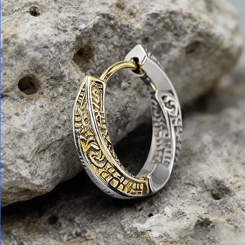 Viking Two Tone Engraved Hoop Earrings