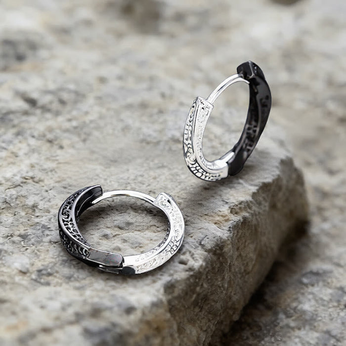 Viking Two Tone Engraved Hoop Earrings