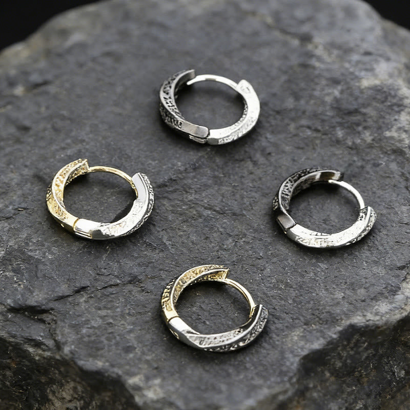 Viking Two Tone Engraved Hoop Earrings