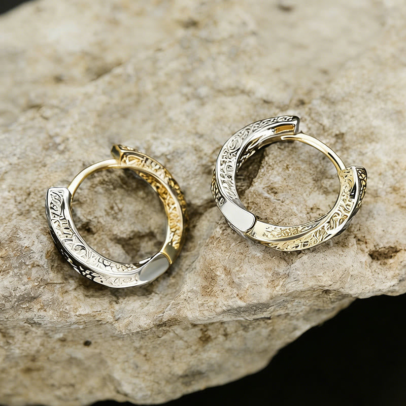 Viking Two Tone Engraved Hoop Earrings