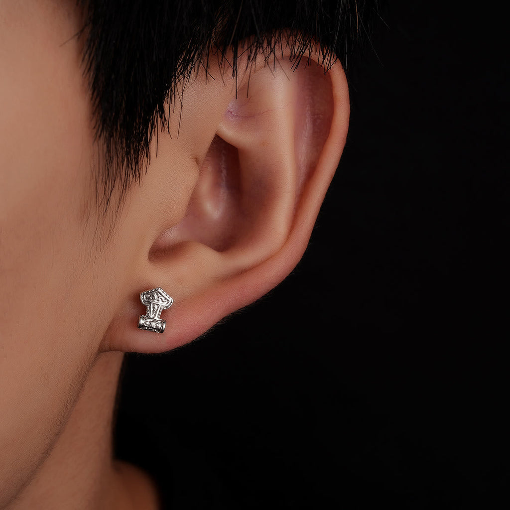 Mjolnir Carved Vintage Stud Earrings