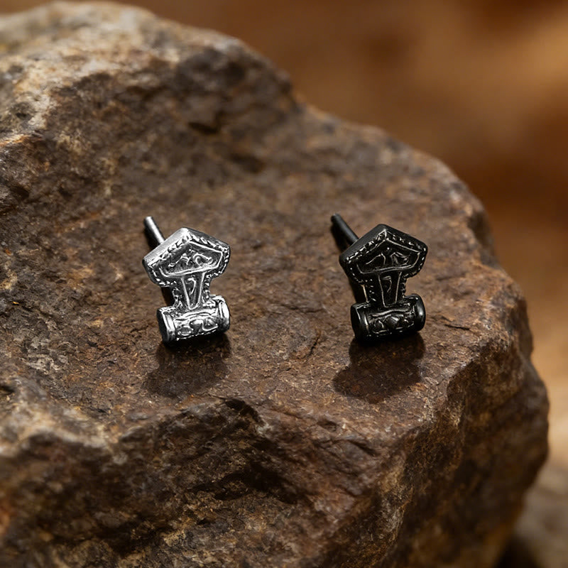 Mjolnir Carved Vintage Stud Earrings