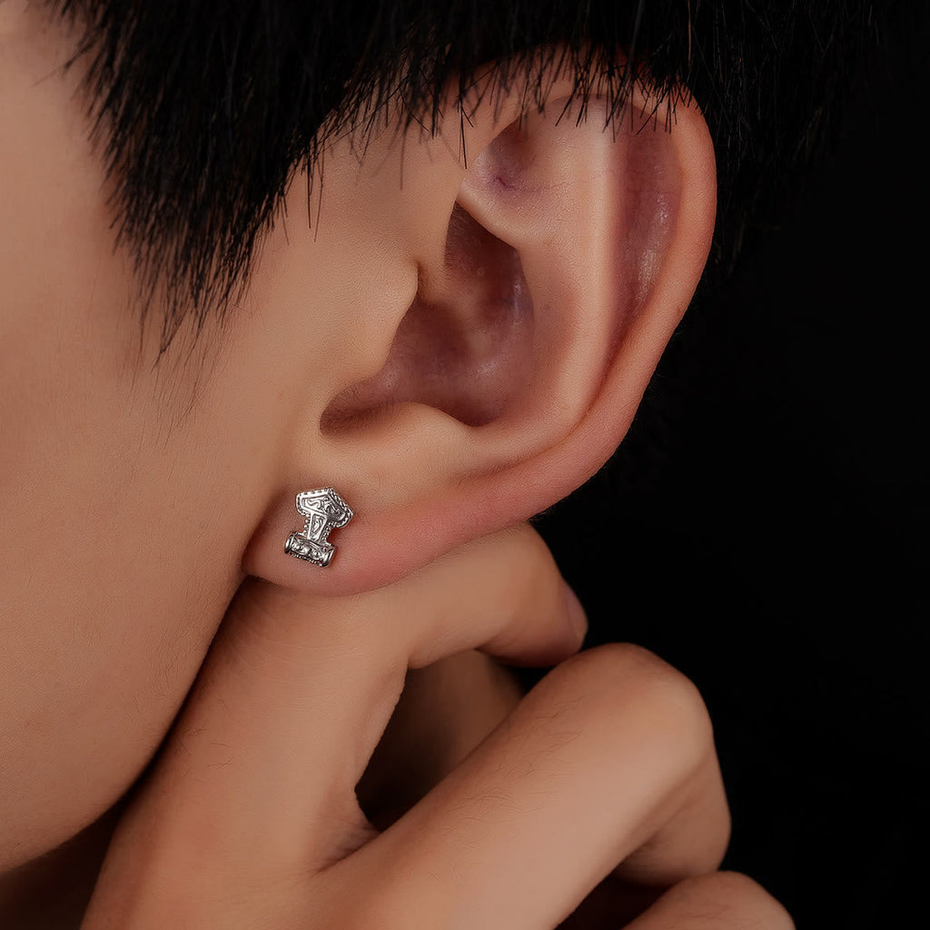 Mjolnir Carved Vintage Stud Earrings
