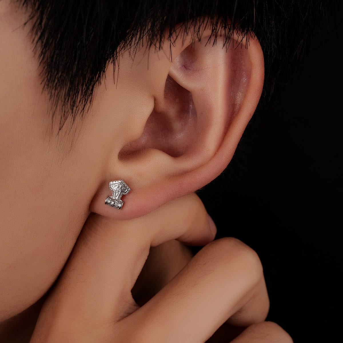 Mjolnir Carved Vintage Stud Earrings