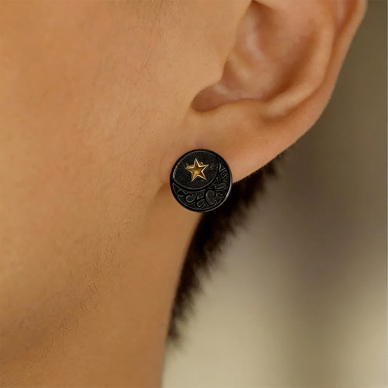 Sun Moon Star Carved Vintage Earrings