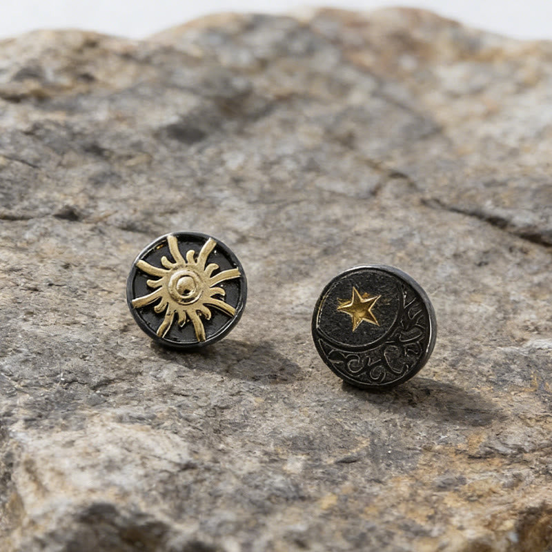 Sun Moon Star Carved Vintage Earrings