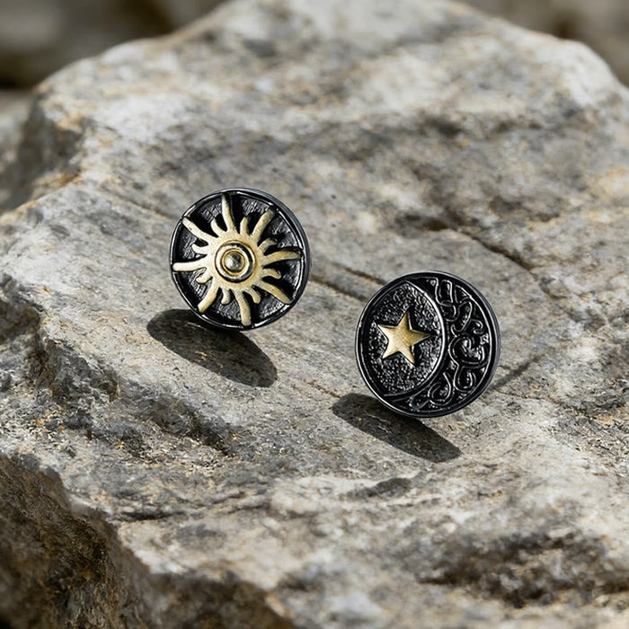 Sun Moon Star Carved Vintage Earrings