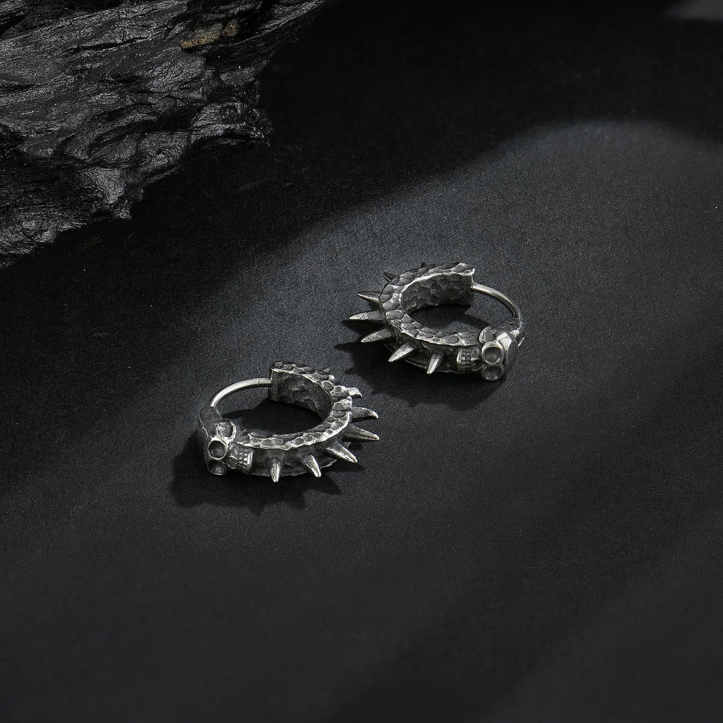 Viking Thorned Skull Huggie Earrings