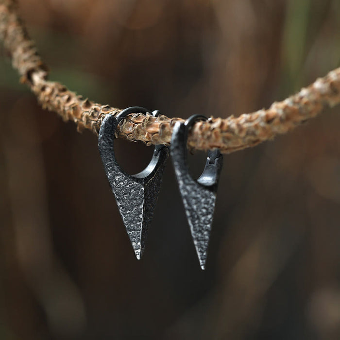 Handcrafted 925 Silver Spearhead Textured Earrings