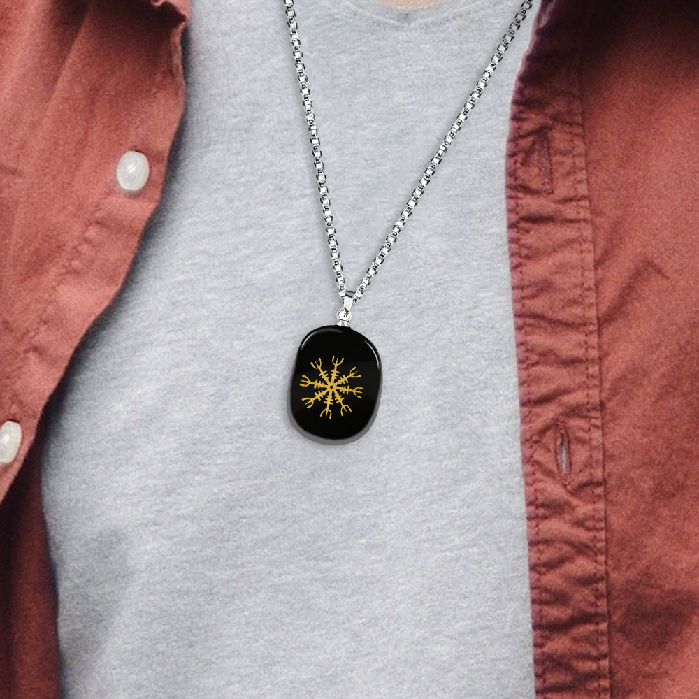 Norse Helm of Awe Courage Crystal Necklace