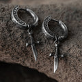 Handcrafted 925 Silver Viking Sword Hoop Drop Earrings
