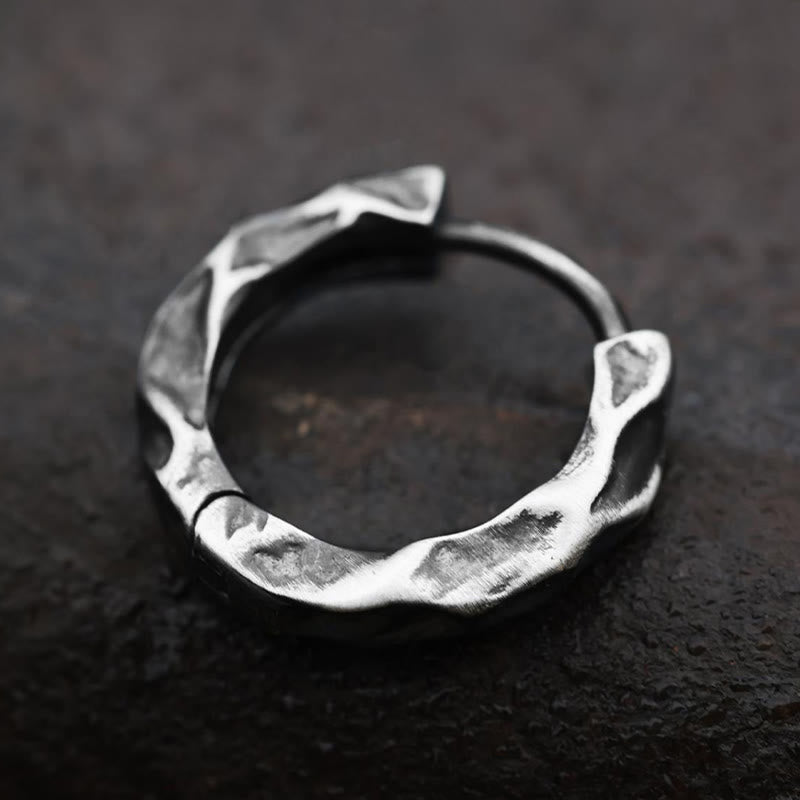 Handcrafted 925 Silver Hammered Rock Hoop Earrings