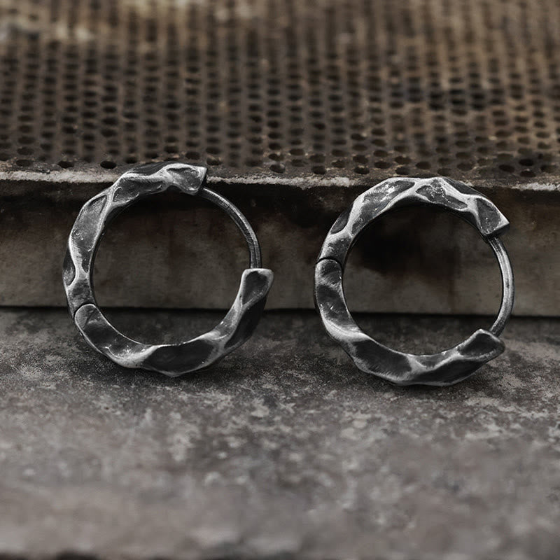 Handcrafted 925 Silver Hammered Rock Hoop Earrings