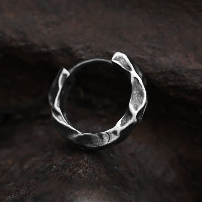 Handcrafted 925 Silver Hammered Rock Hoop Earrings