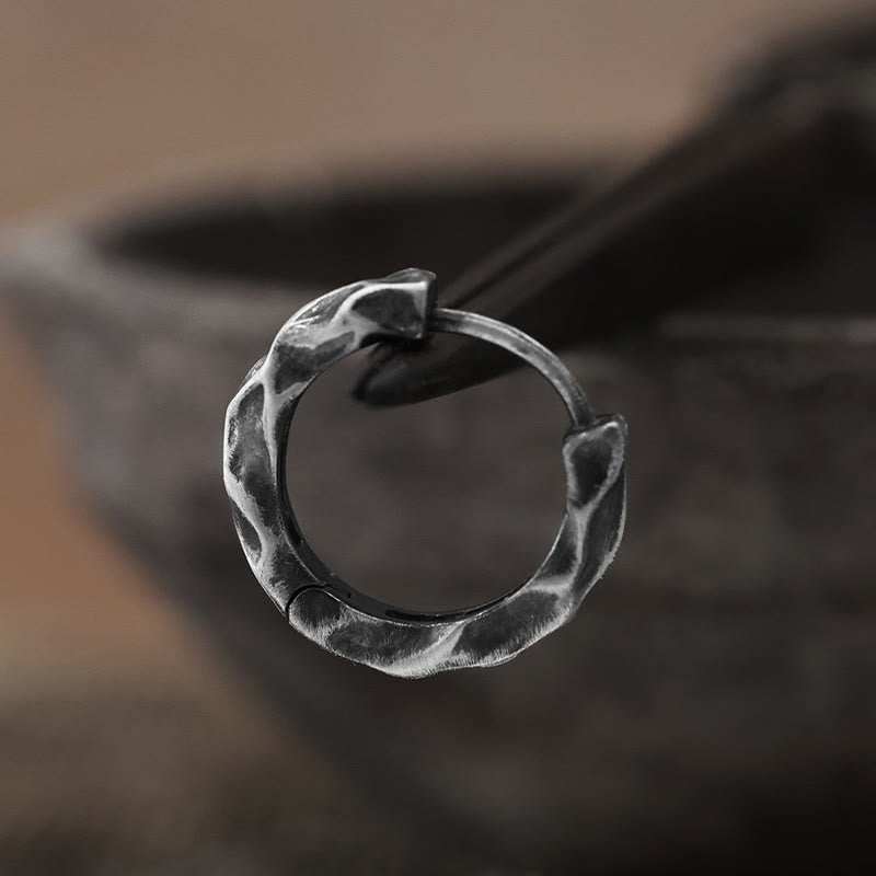 Handcrafted 925 Silver Hammered Rock Hoop Earrings