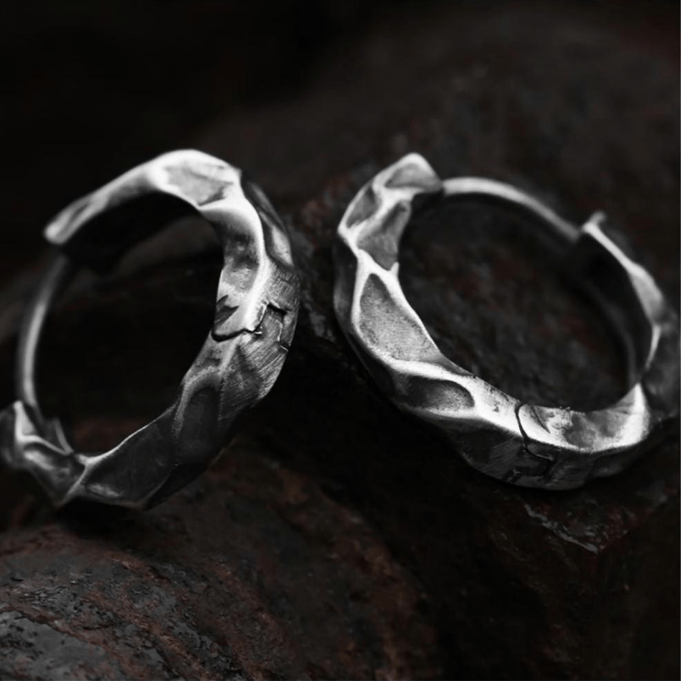 Handcrafted 925 Silver Hammered Rock Hoop Earrings