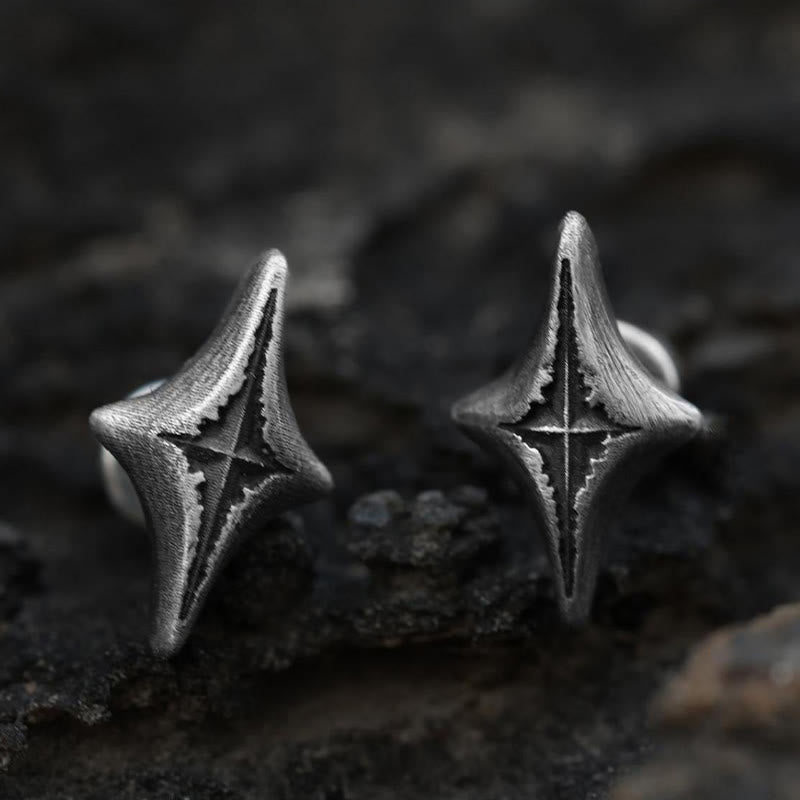 Handcrafted 999 Silver Four Pointed Star Carved Earrings