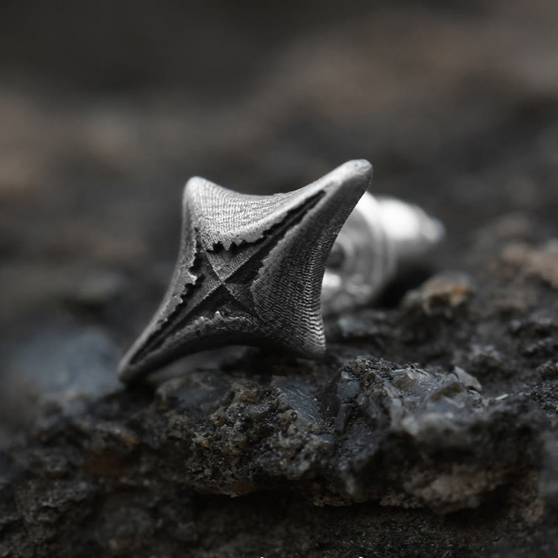 Handcrafted 999 Silver Four Pointed Star Carved Earrings
