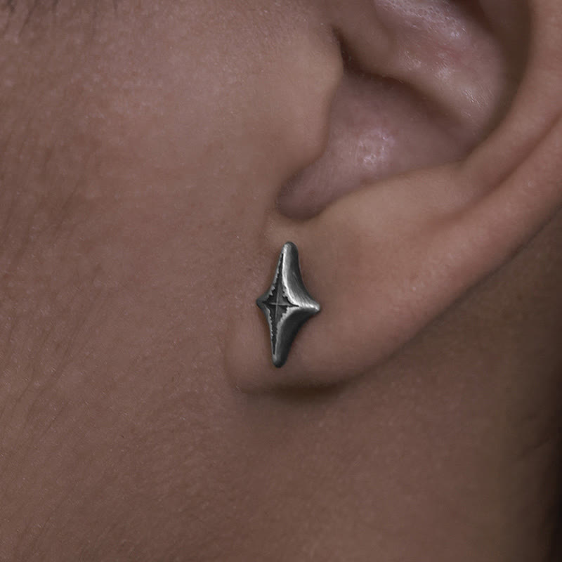 Handcrafted 999 Silver Four Pointed Star Carved Earrings