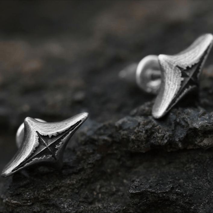 Handcrafted 999 Silver Four Pointed Star Carved Earrings