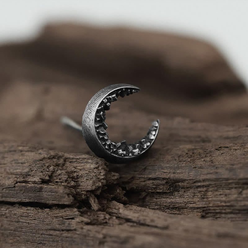 Handcrafted 999 Silver Fragmented Stone Crescent Earrings