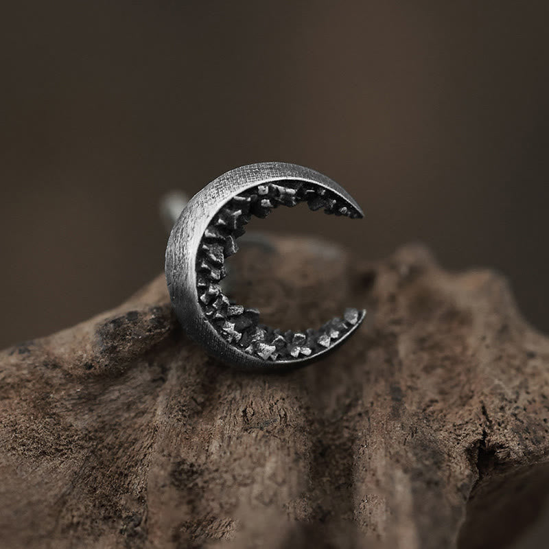 Handcrafted 999 Silver Fragmented Stone Crescent Earrings