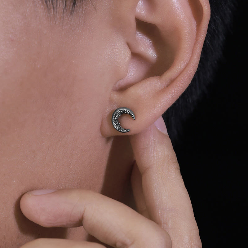 Handcrafted 999 Silver Fragmented Stone Crescent Earrings