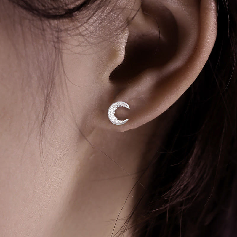 Handcrafted 999 Silver Fragmented Stone Crescent Earrings