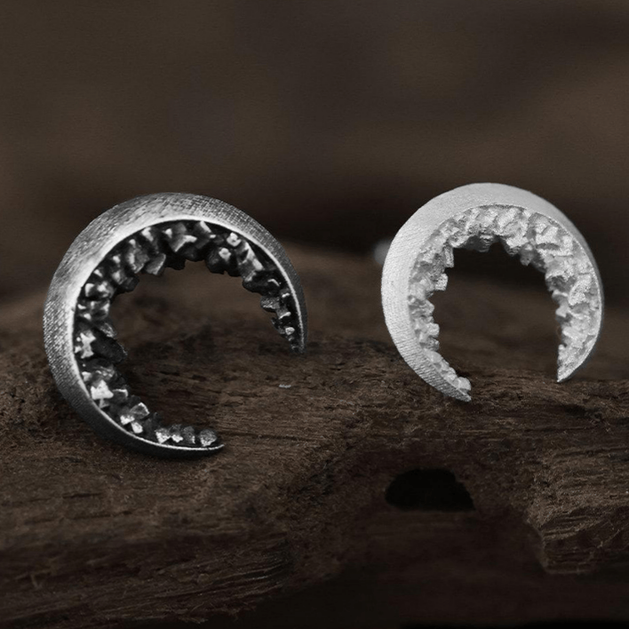 Handcrafted 999 Silver Fragmented Stone Crescent Earrings