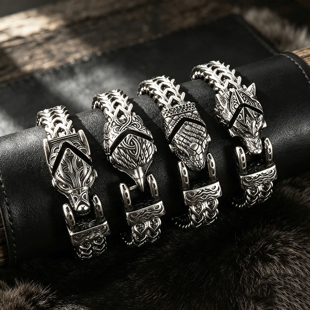 Punk Wolf With Raven Pattern Stainless Steel Bracelet