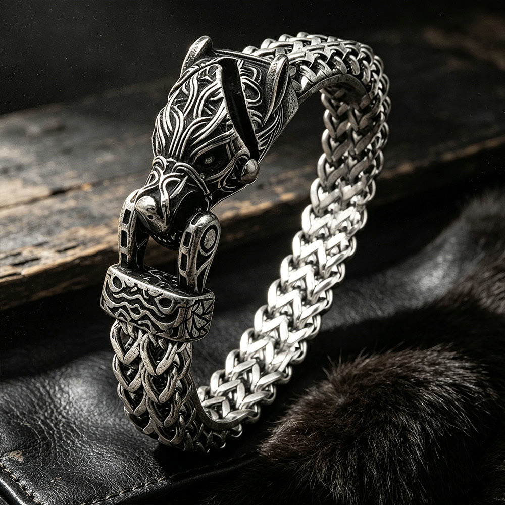 Punk Wolf With Raven Pattern Stainless Steel Bracelet