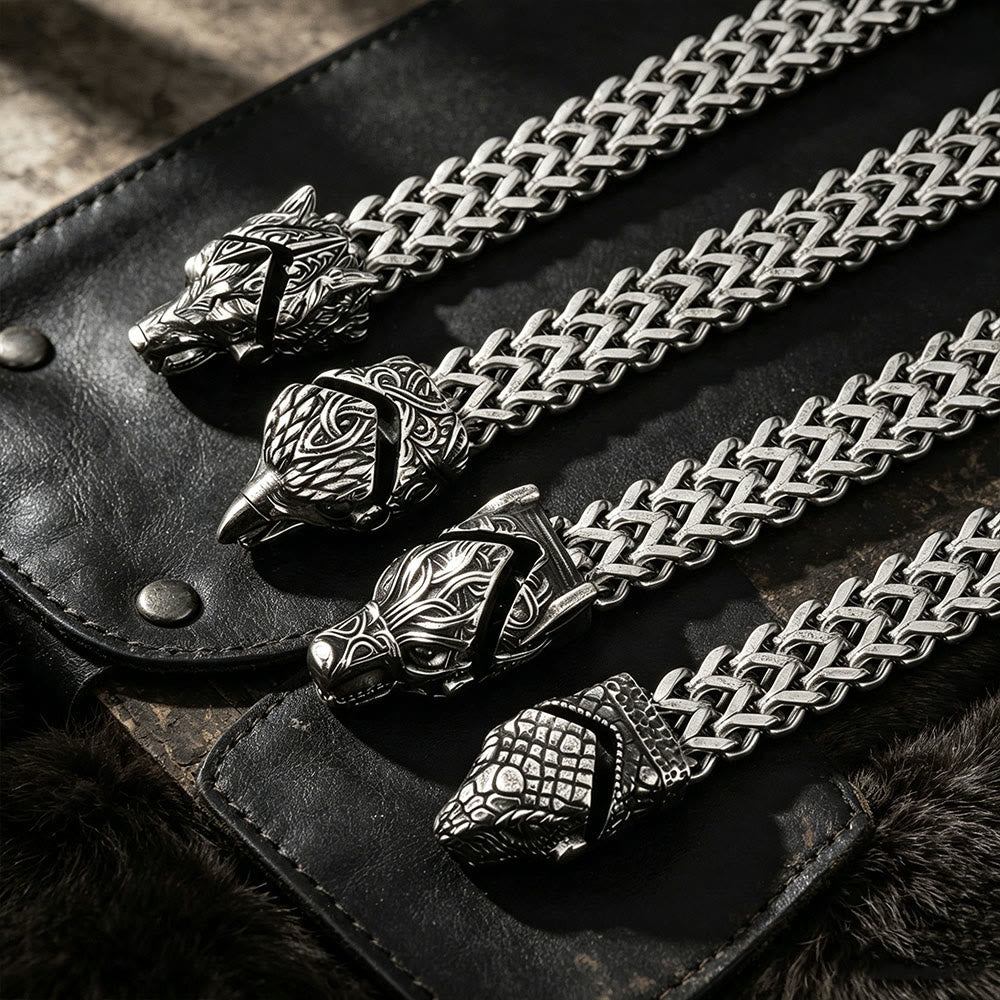 Punk Wolf With Raven Pattern Stainless Steel Bracelet