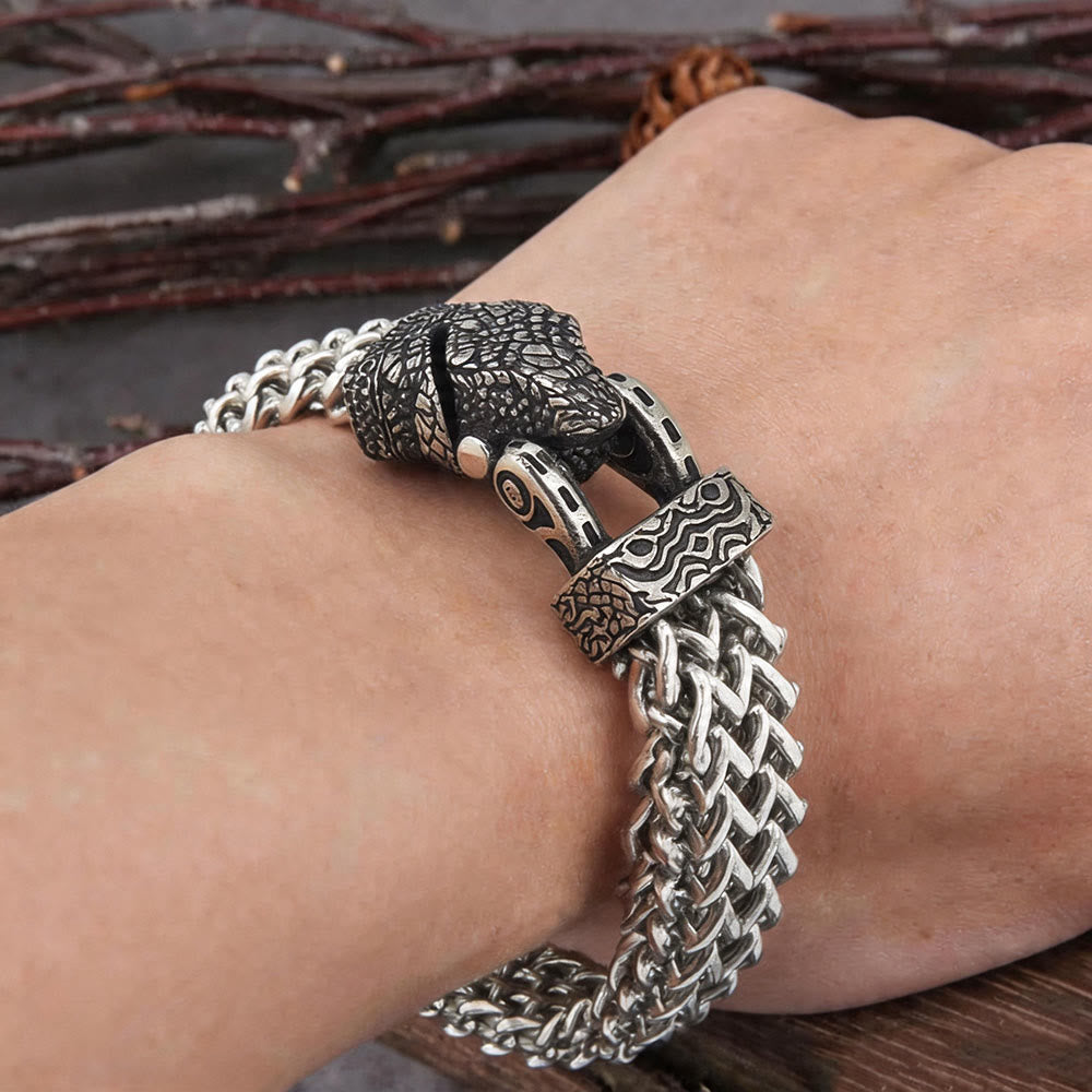 Punk Wolf With Raven Pattern Stainless Steel Bracelet