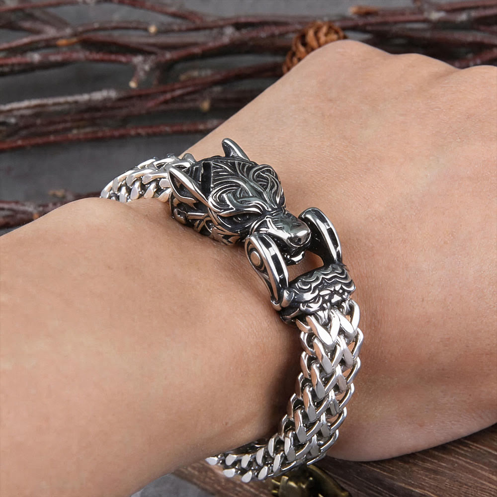 Punk Wolf With Raven Pattern Stainless Steel Bracelet
