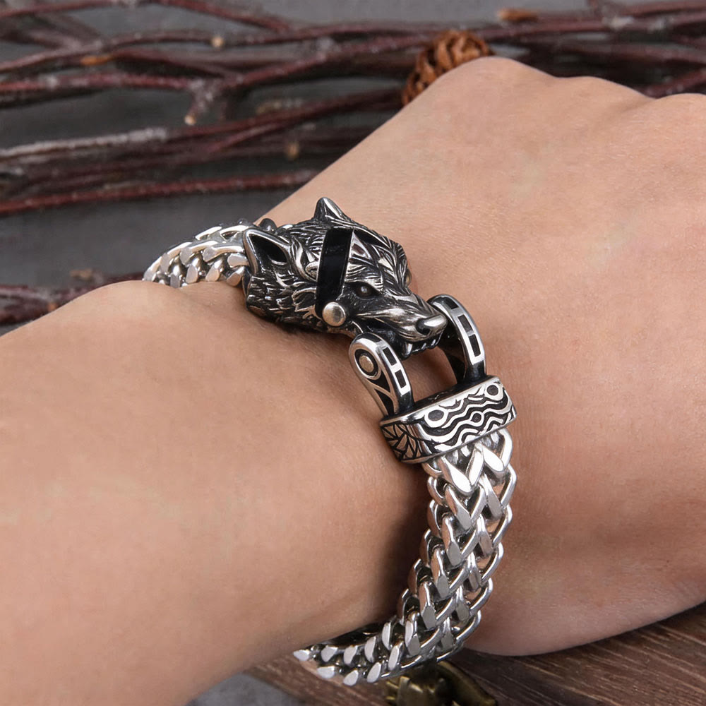 Punk Wolf With Raven Pattern Stainless Steel Bracelet
