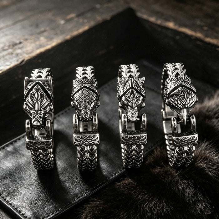 Punk Wolf With Raven Pattern Stainless Steel Bracelet