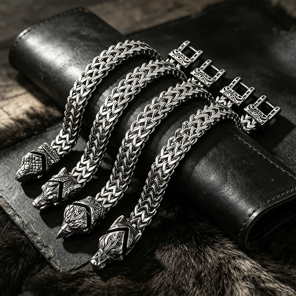 Punk Wolf With Raven Pattern Stainless Steel Bracelet
