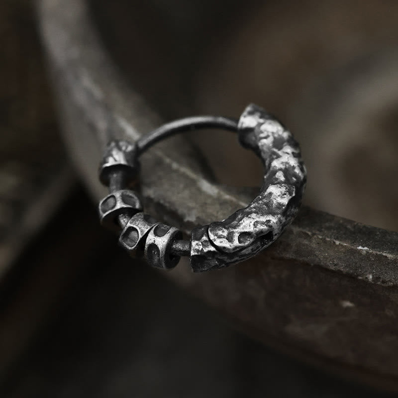 Handcrafted 999 Silver Hammered Rugged Ring Earrings